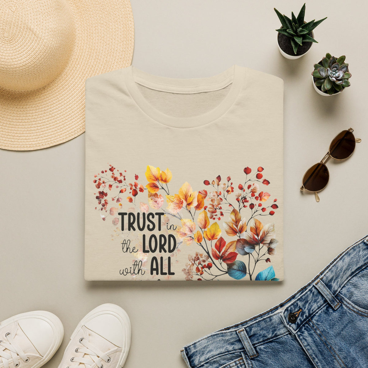 Trust the Lord with All Your Heart T-Shirt | Floral Scripture Design