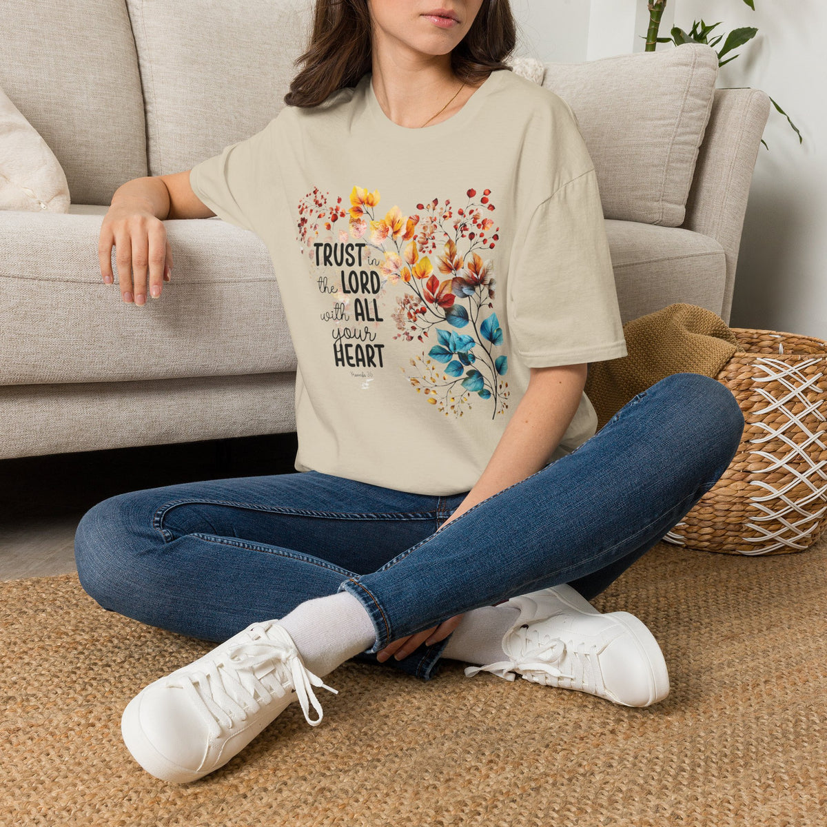 Trust the Lord with All Your Heart T-Shirt | Floral Scripture Design