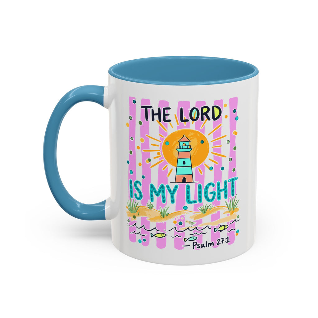 Christian Coffee Mug - "The Lord Is My Light" Lighthouse Psalm 27:1 Accent Mug