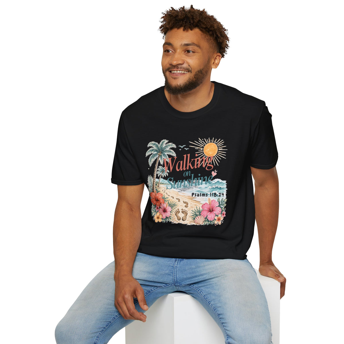 Walking on Sunshine T-Shirt — Tropical Floral Psalms 118:24 Tee