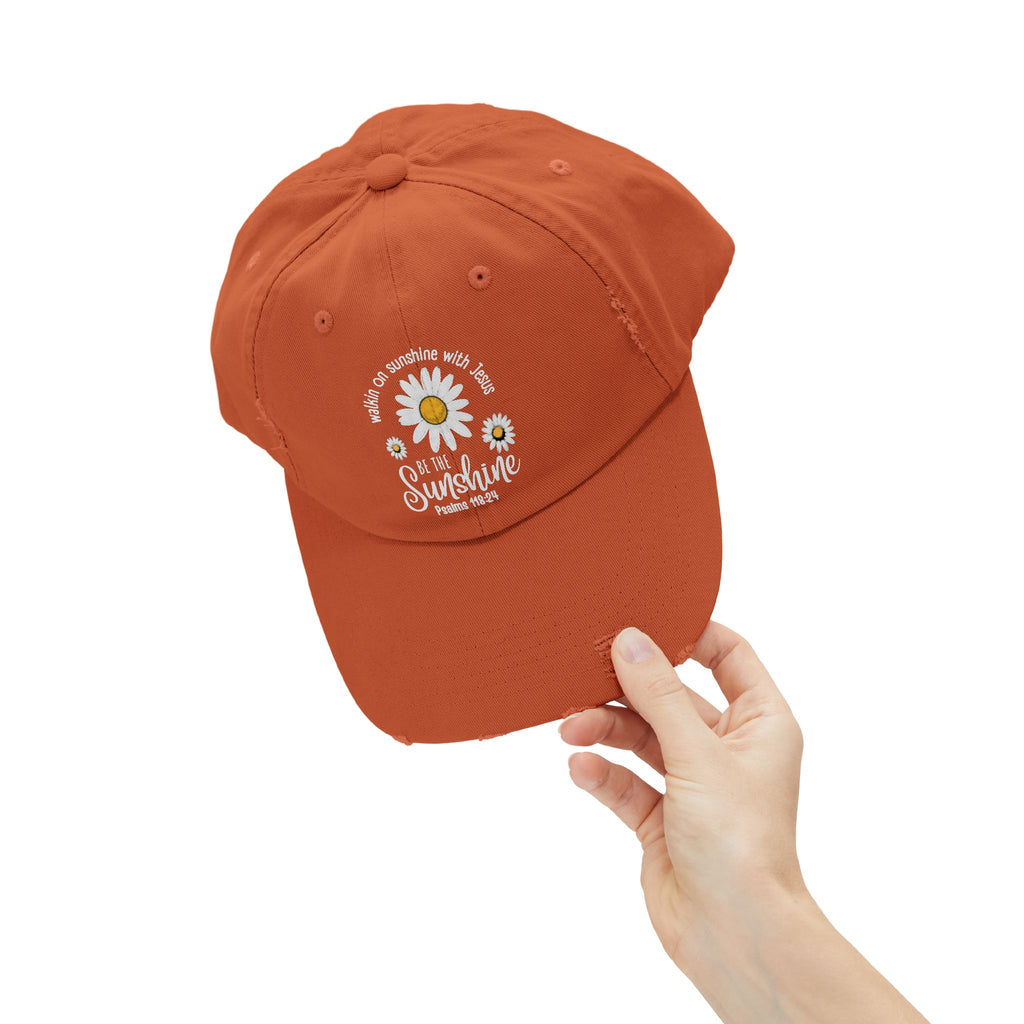 Walking on Sunshine Distressed Daisy Cap — "Be the Sunshine"  Mom and Dad Hat Psalms‬ ‭118‬:‭24