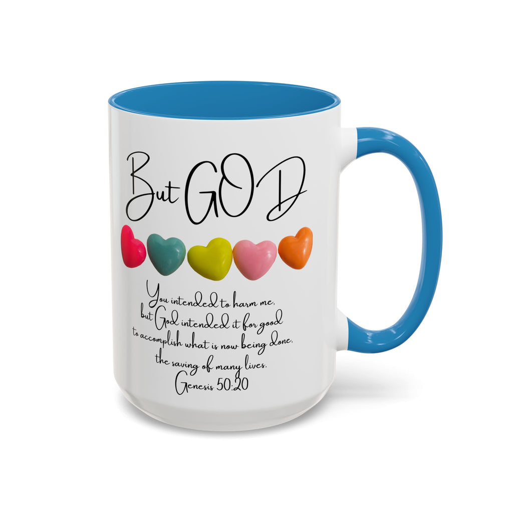 But God Scripture Coffee Mug — Genesis 50:20 Inspirational Heart Accent Mug (11/15oz)
