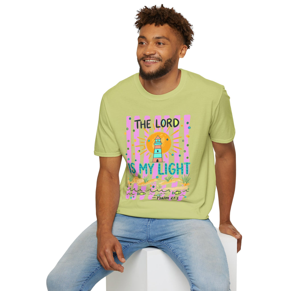 The Lord Is My Light Lighthouse Christian T-Shirt — Psalm 27:1  Inspirational Tee
