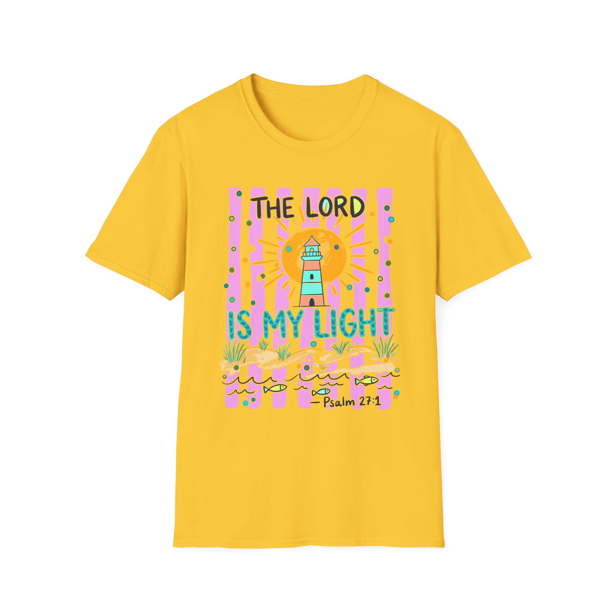 The Lord Is My Light Lighthouse Christian T-Shirt — Psalm 27:1  Inspirational Tee