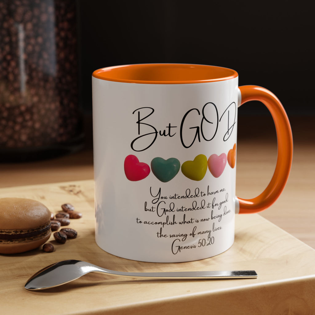 But God Scripture Coffee Mug — Genesis 50:20 Inspirational Heart Accent Mug (11/15oz)
