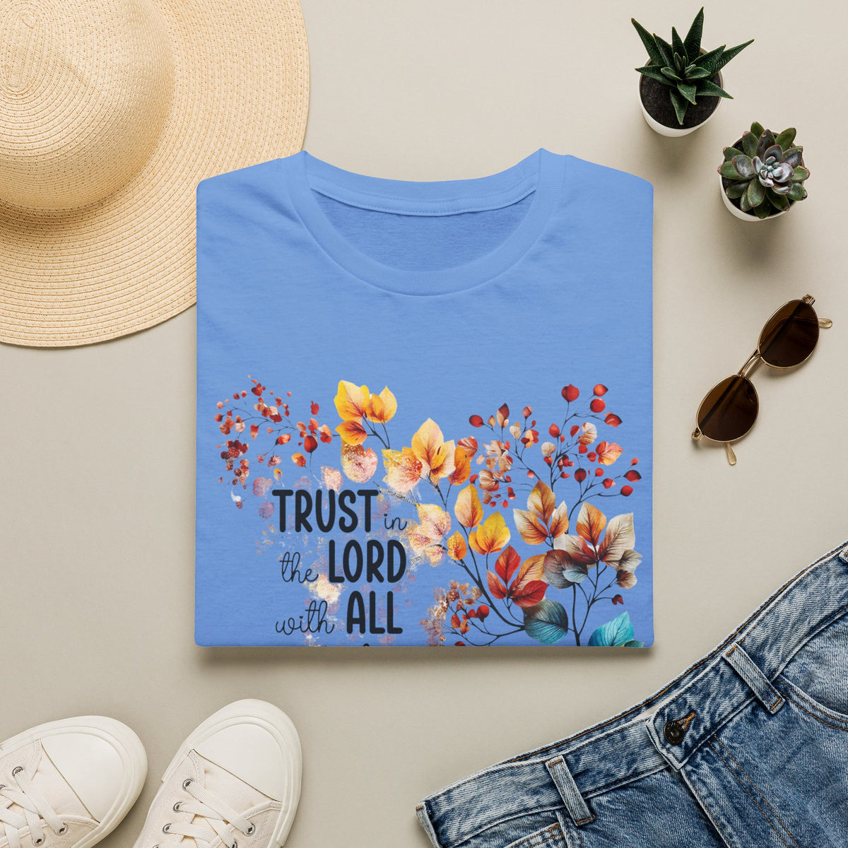 Trust the Lord with All Your Heart T-Shirt | Floral Scripture Design