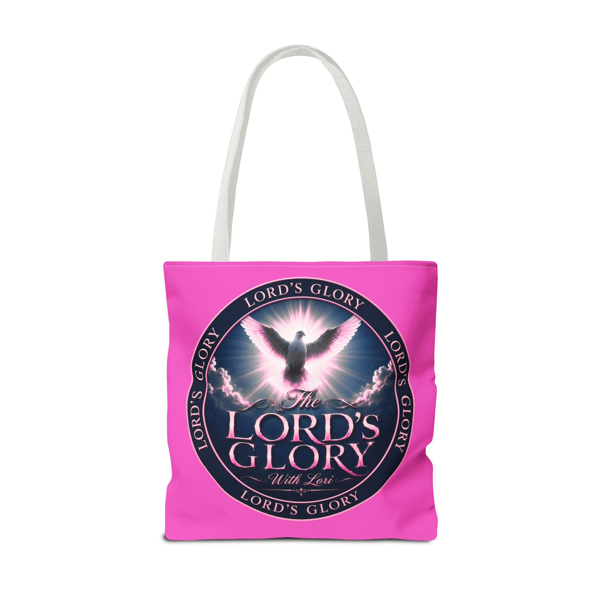 Religious Tote Bag - "The Lord's Glory with Lori" Pink All-Over-Print Christian Tote
