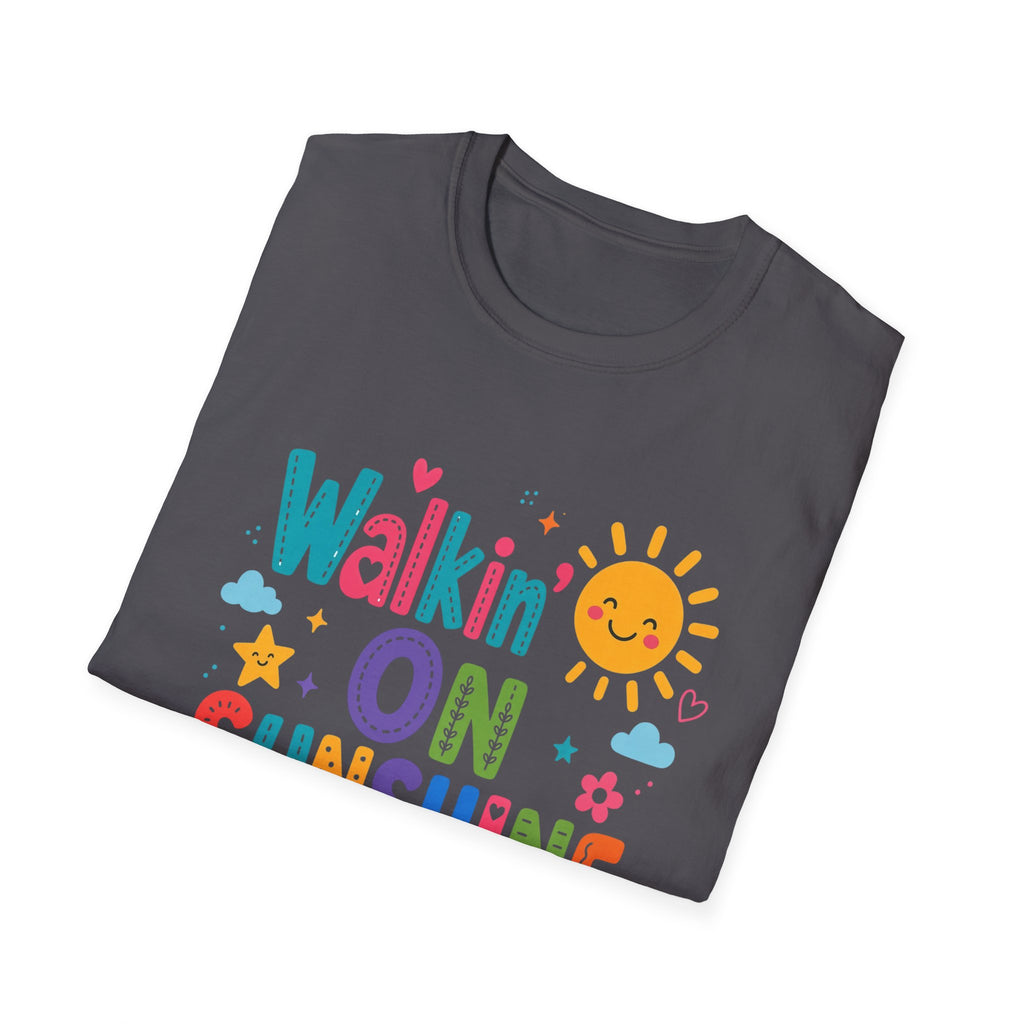 T-Shirt — "Walkin' on Sunshine" Bright Retro Sun Graphic Tee ‭‭Psalms‬ ‭118‬:‭24‬ ‭