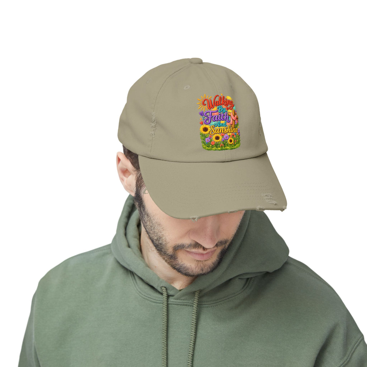 Walking by Faith and Sunshine Distressed Baseball Cap
