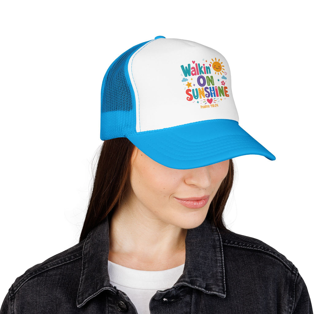 Walkin' on Sunshine Foam Trucker Hat — Retro Colorful Sunshine Design Psalm 118:24