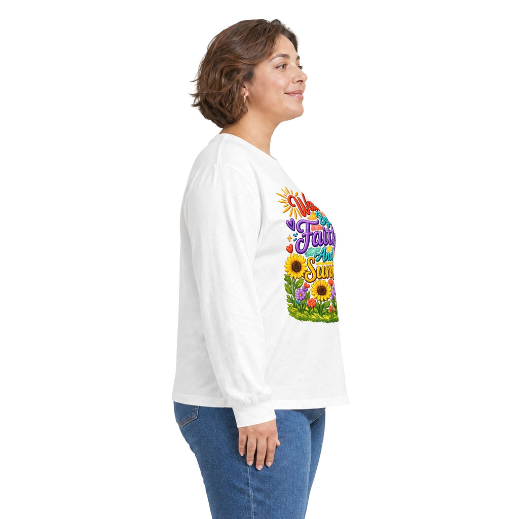 “Walking on Faith and Sunshine” Floral Long Sleeve Tee
