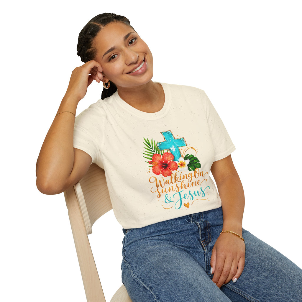 Walking on Sunshine & Jesus Floral Cross T-Shirt