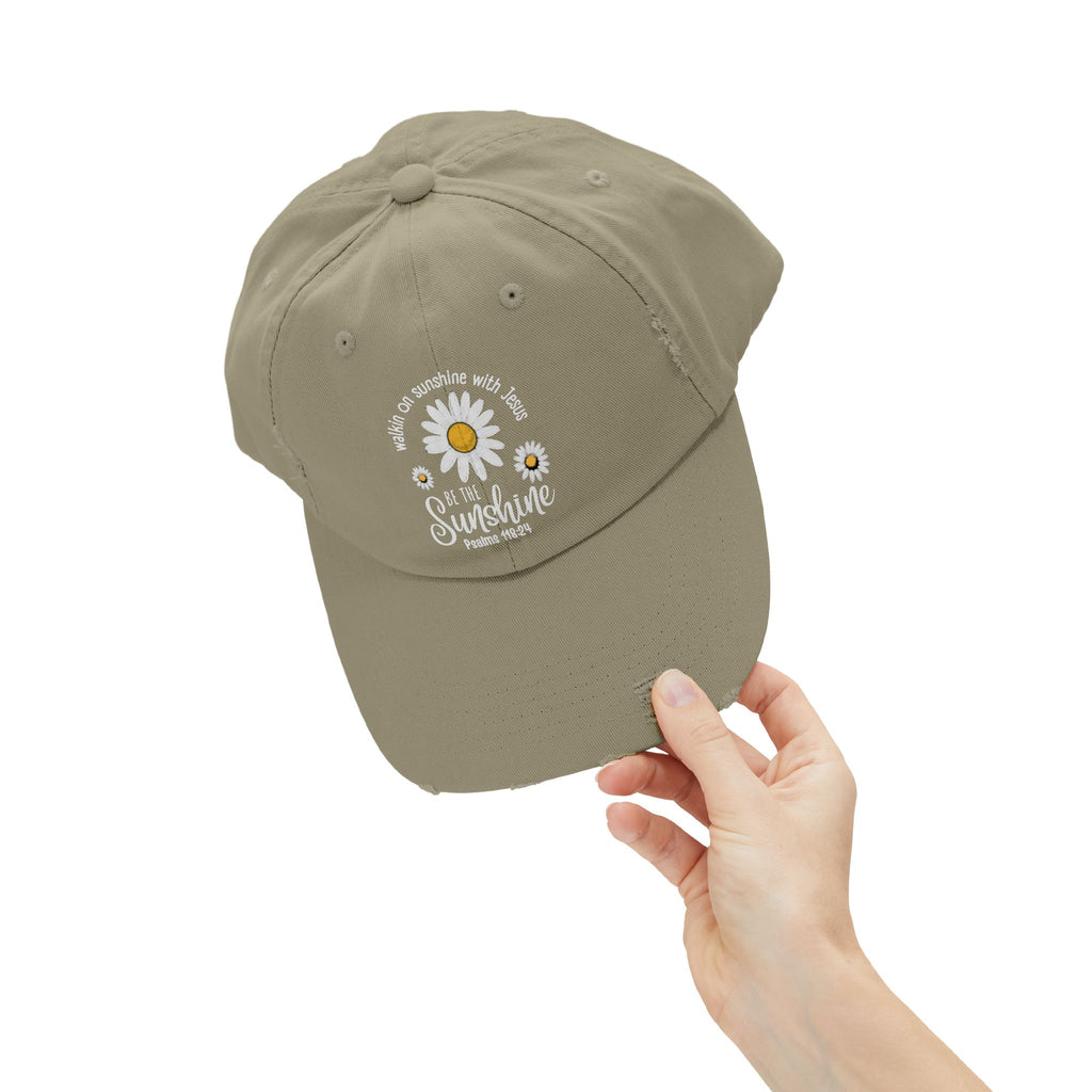 Walking on Sunshine Distressed Daisy Cap — "Be the Sunshine"  Mom and Dad Hat Psalms‬ ‭118‬:‭24