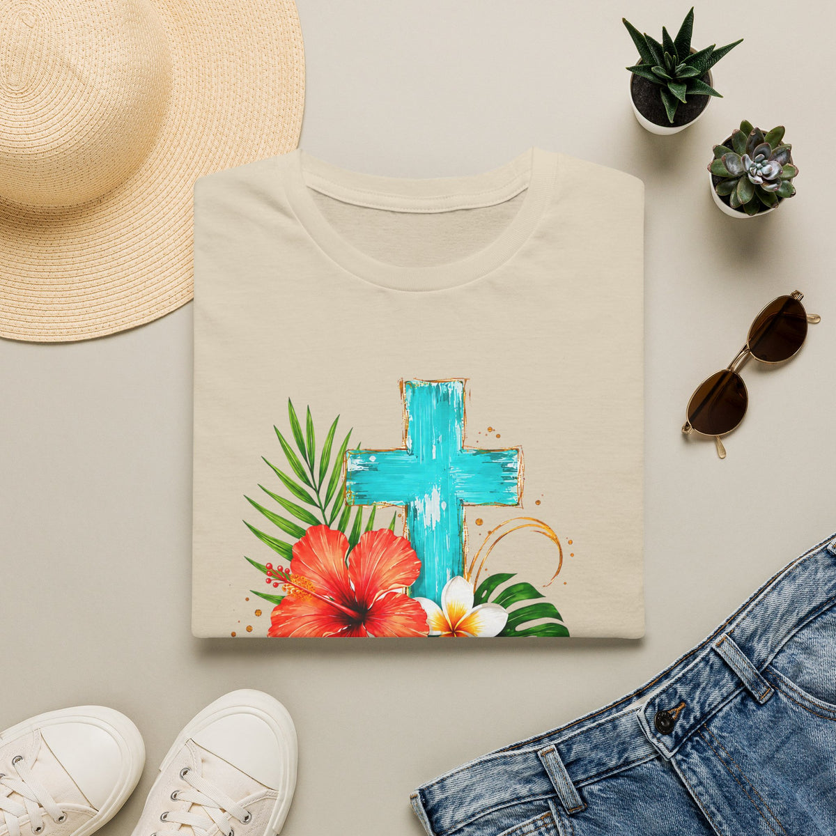 Sunshine & Jesus T-Shirt — Tropical Cross Christian Tee