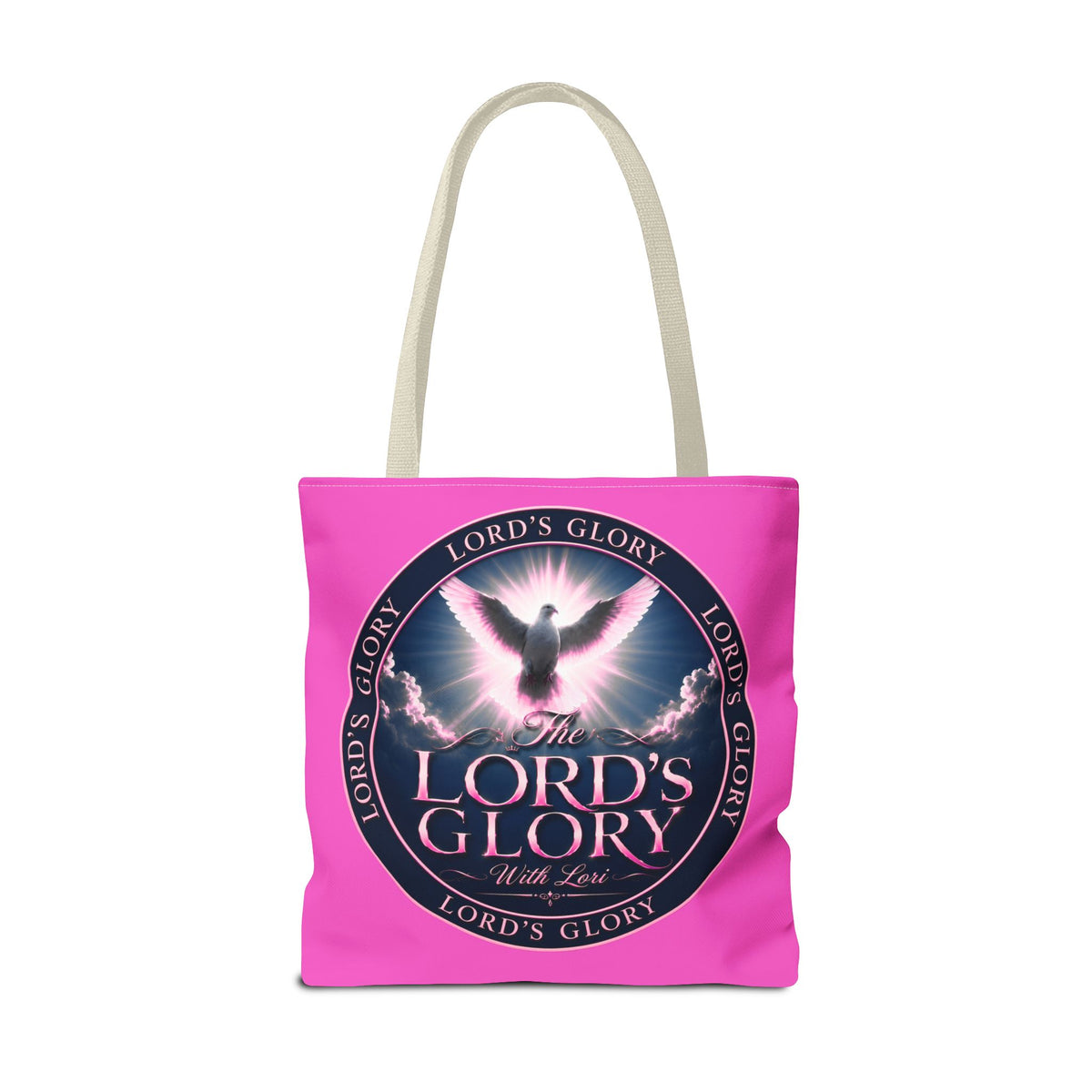 Religious Tote Bag - "The Lord's Glory with Lori" Pink All-Over-Print Christian Tote
