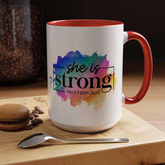 SHE IS STRONG - 5 Colors Accent Coffee Mug, 11oz