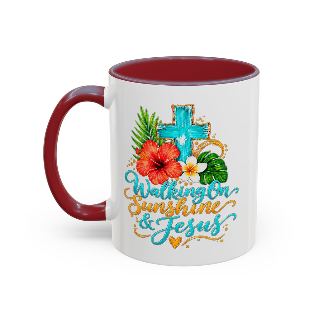 Walking on Sunshine & Jesus Coffee Mug – Floral Cross Accent Mug