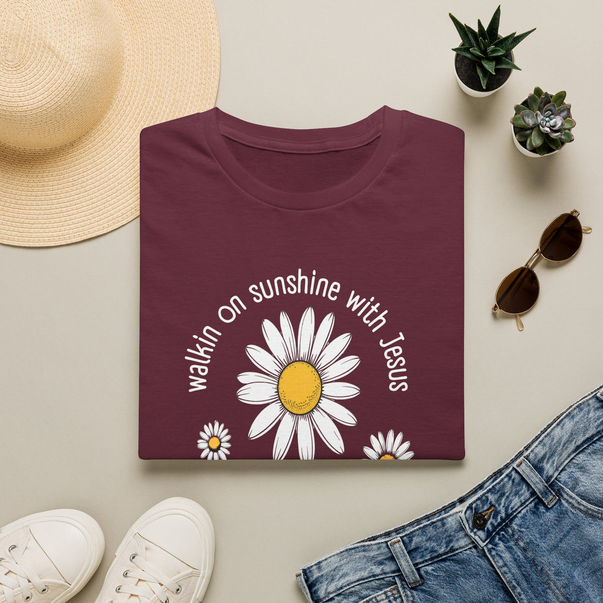 Be the Sunshine Daisy T-Shirt — "Walkin' on Sunshine with Jesus" Christian Tee (Psalm 118:24)