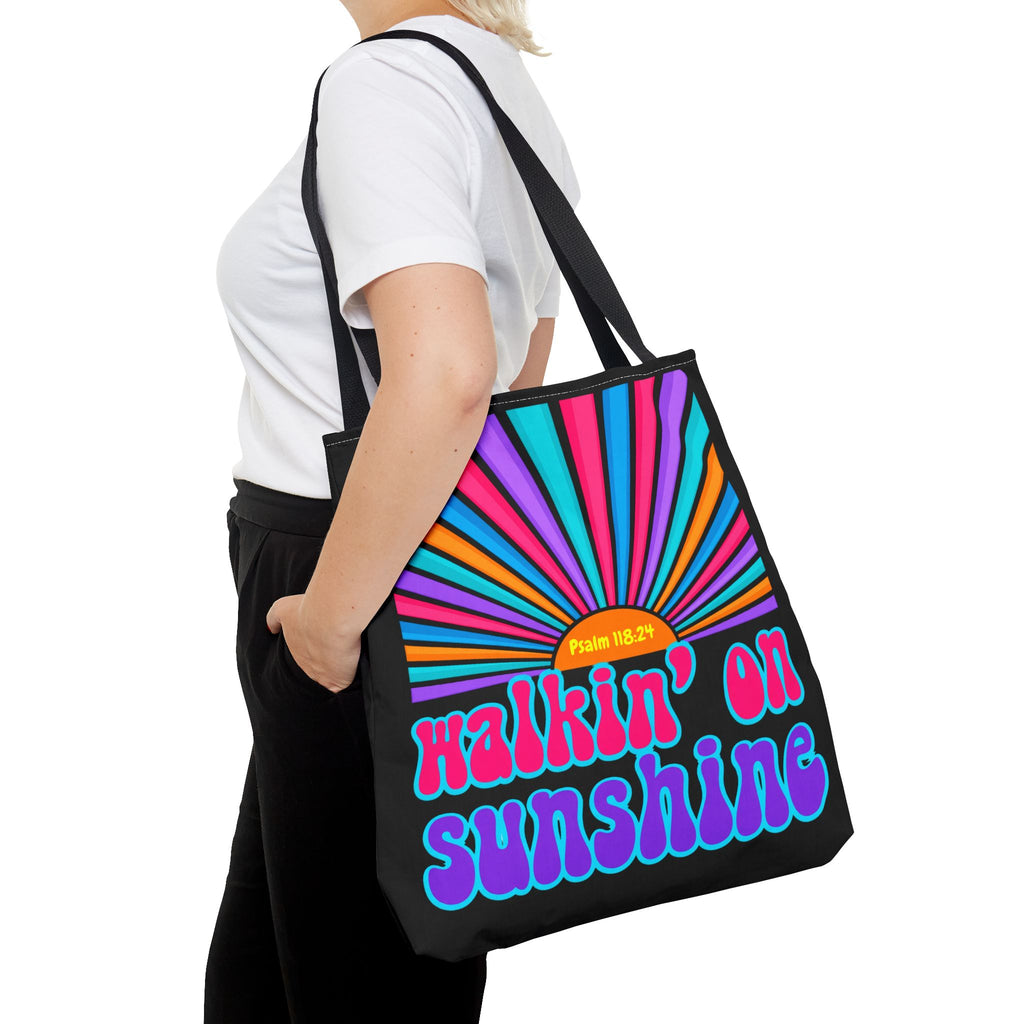 Lords Glory Sunrise Graphic Tote Bag — “Walkin' on Sunshine” Retro Psalm 118:24 Cotton AOP