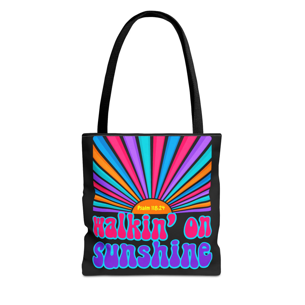 Lords Glory Sunrise Graphic Tote Bag — “Walkin' on Sunshine” Retro Psalm 118:24 Cotton AOP
