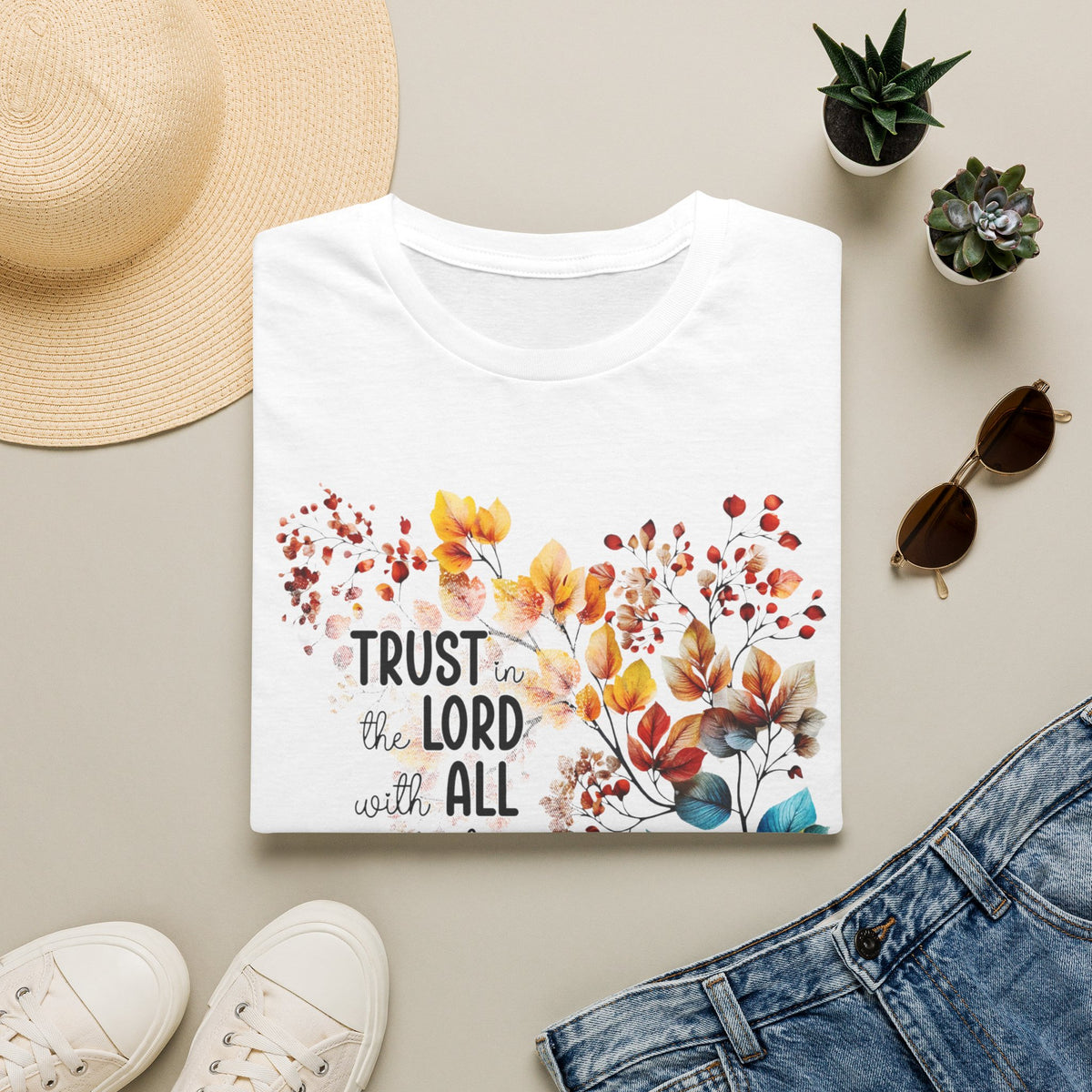 Trust the Lord with All Your Heart T-Shirt | Floral Scripture Design