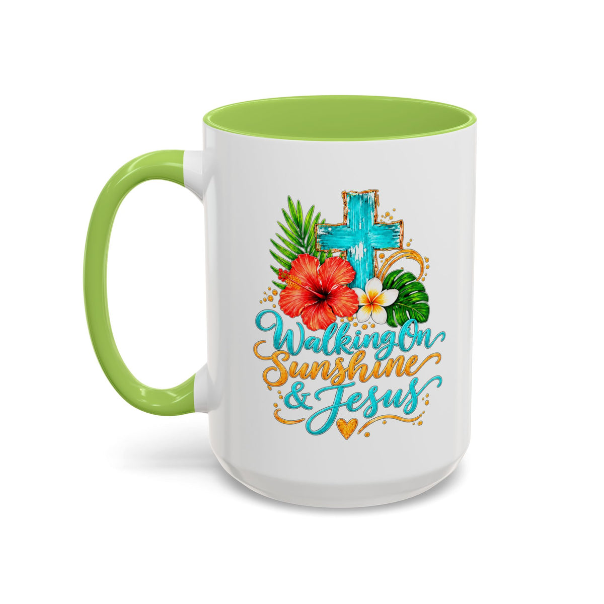Walking on Sunshine & Jesus Coffee Mug – Floral Cross Accent Mug