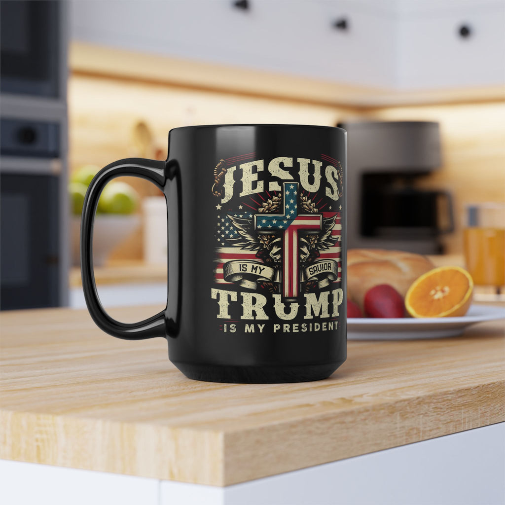 Jesus is My Savior Trump is My President Mug | Black Ceramic Coffee Cup