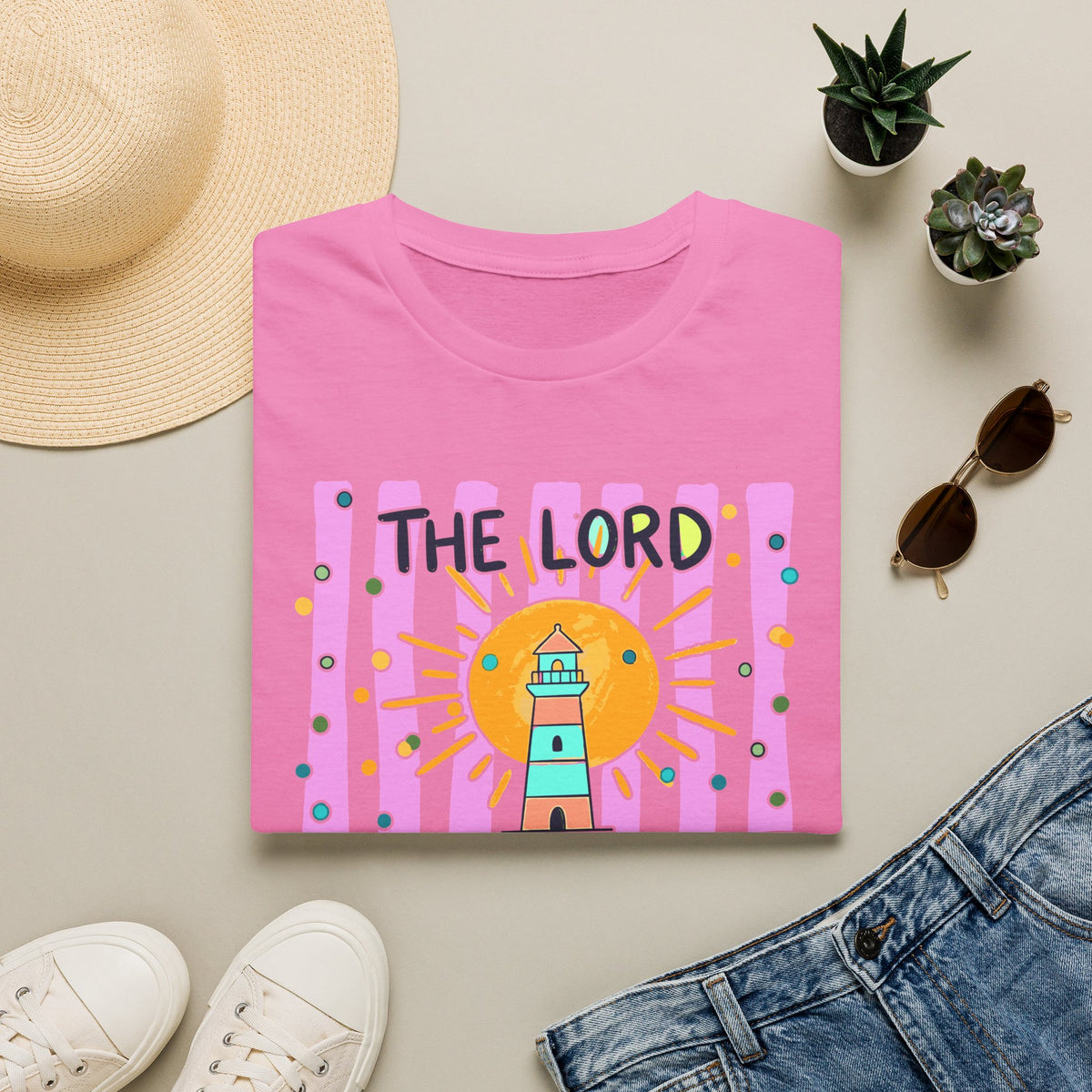 The Lord Is My Light Lighthouse Christian T-Shirt — Psalm 27:1  Inspirational Tee