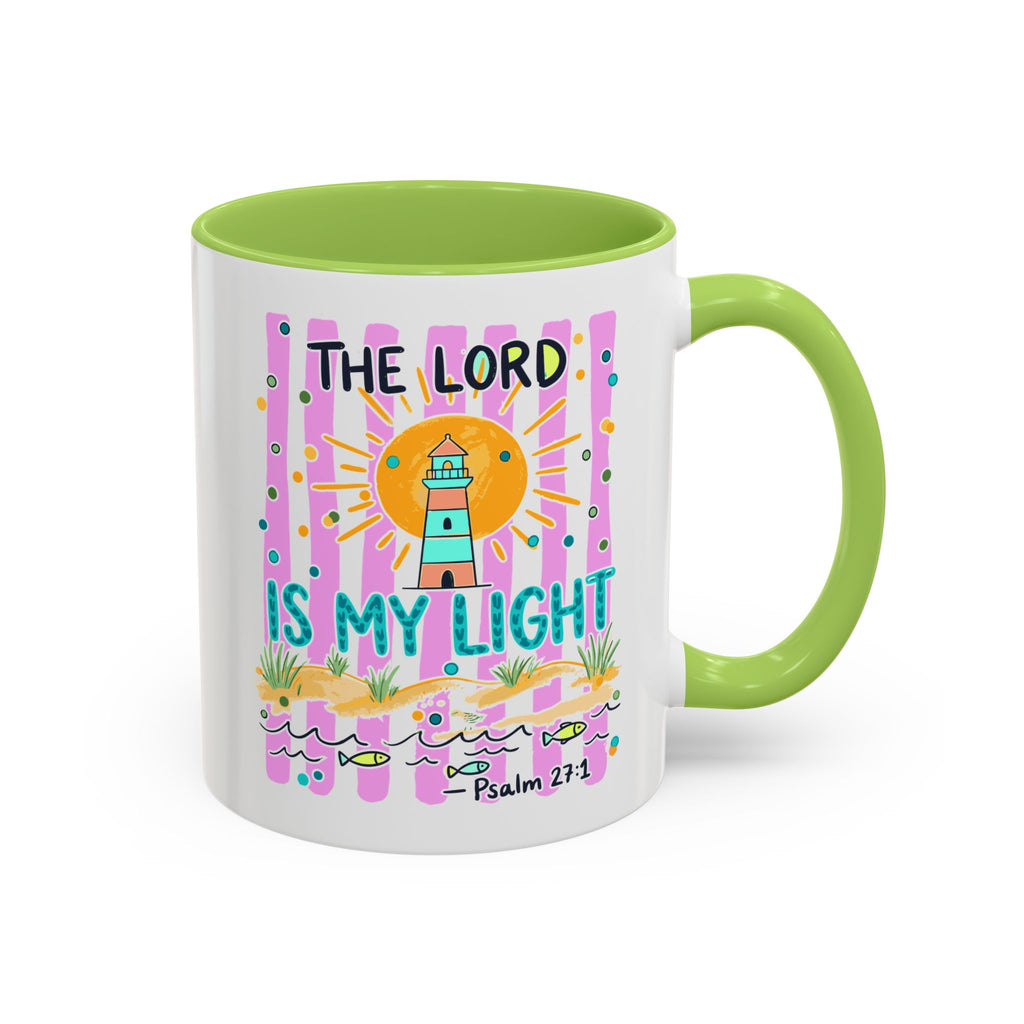 Christian Coffee Mug - "The Lord Is My Light" Lighthouse Psalm 27:1 Accent Mug