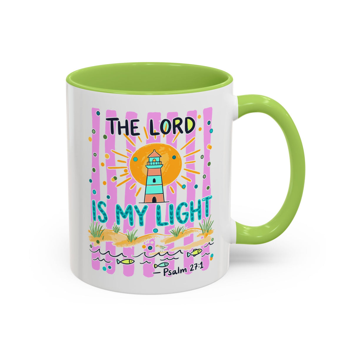 Christian Coffee Mug - "The Lord Is My Light" Lighthouse Psalm 27:1 Accent Mug