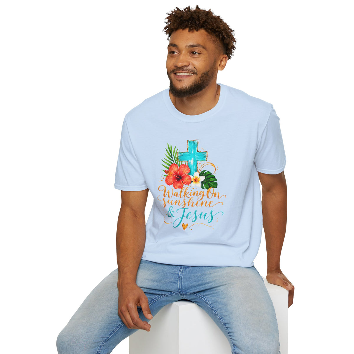 Walking on Sunshine & Jesus Floral Cross T-Shirt