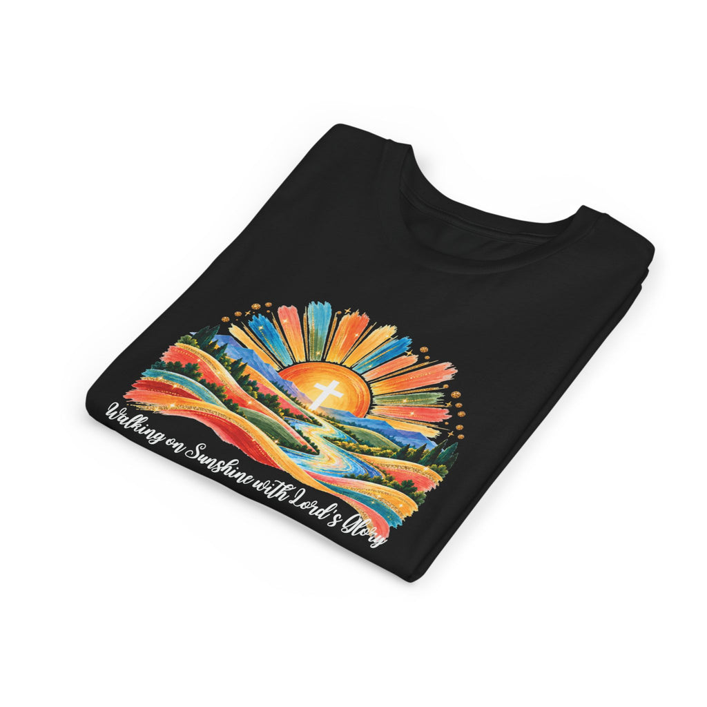 Youth Short Sleeve Tee – Walking On Sunshine with Lords Colorful Christian Sunrise Faith Shirt