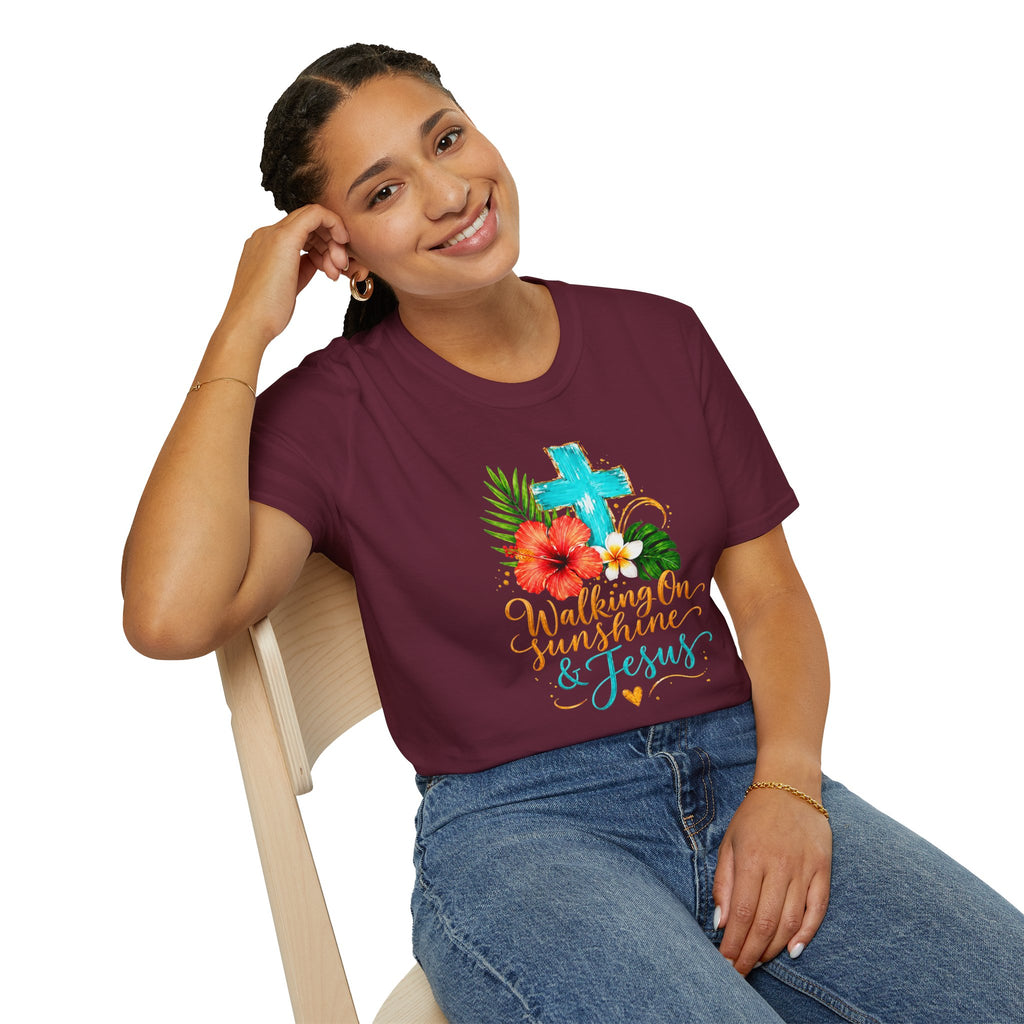 Walking on Sunshine & Jesus Floral Cross T-Shirt