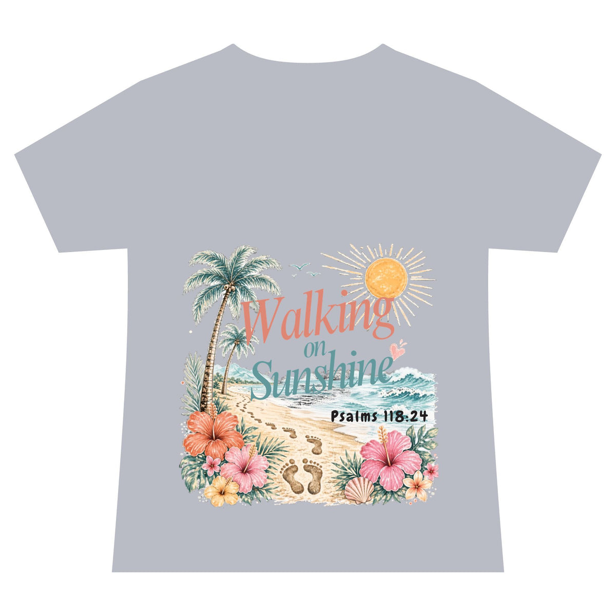 Beach Faith V-Neck Tee — "Walk on Sunshine" Psalms 118:24 Tropical Shirt