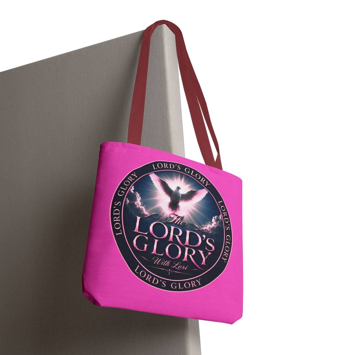 Religious Tote Bag - "The Lord's Glory with Lori" Pink All-Over-Print Christian Tote