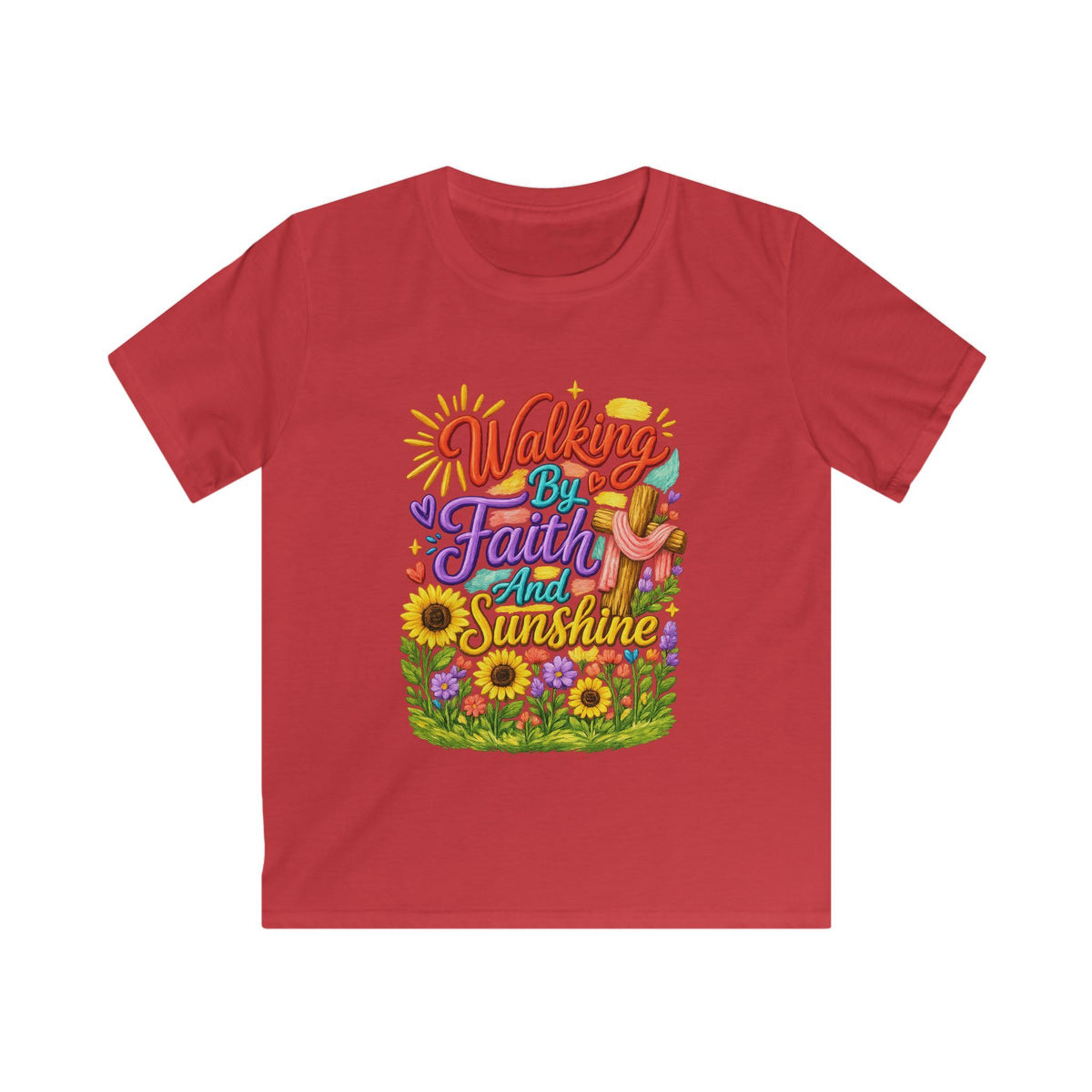 Kids T‑Shirt – "Walking by Faith and Sunshine" Colorful Floral Tee