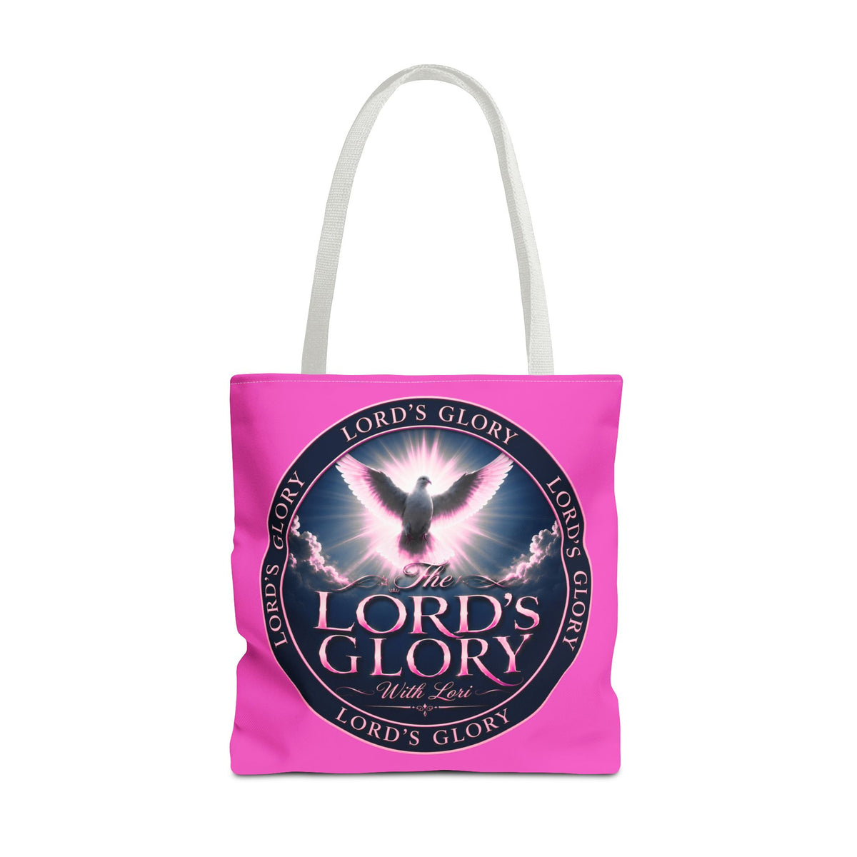 Religious Tote Bag - "The Lord's Glory with Lori" Pink All-Over-Print Christian Tote