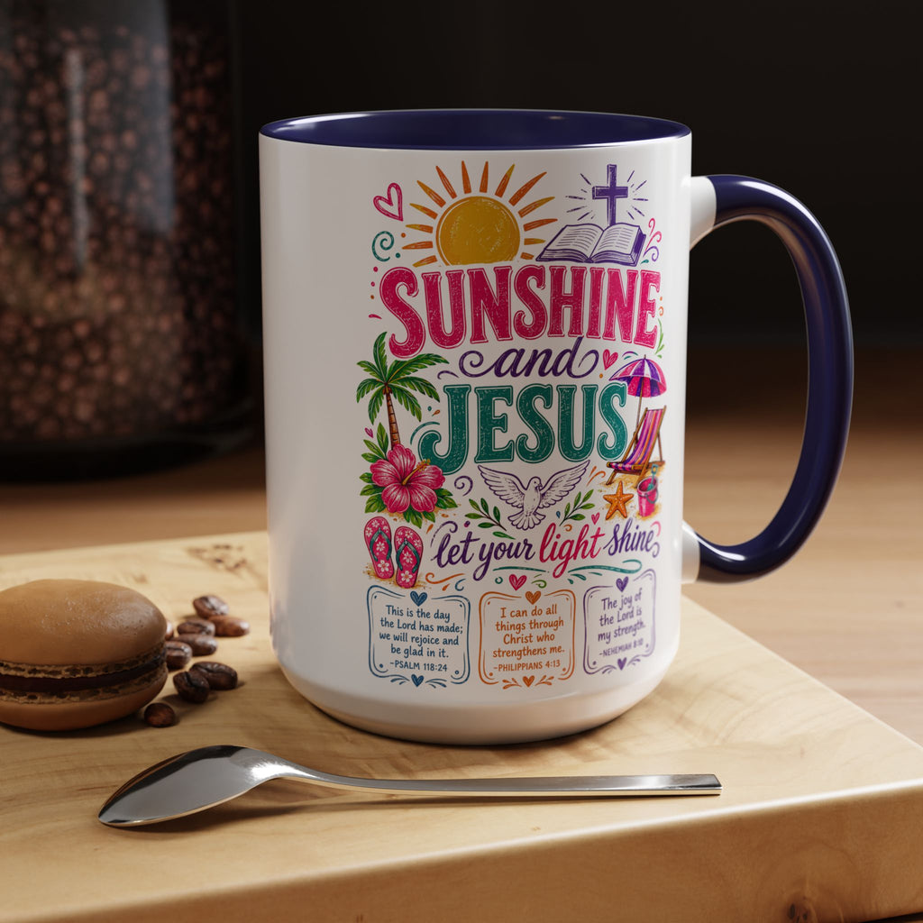 Sunshine and Jesus Coffee Mug — Faith-Inspired Beach Vibe Accent Mug (11/15oz)