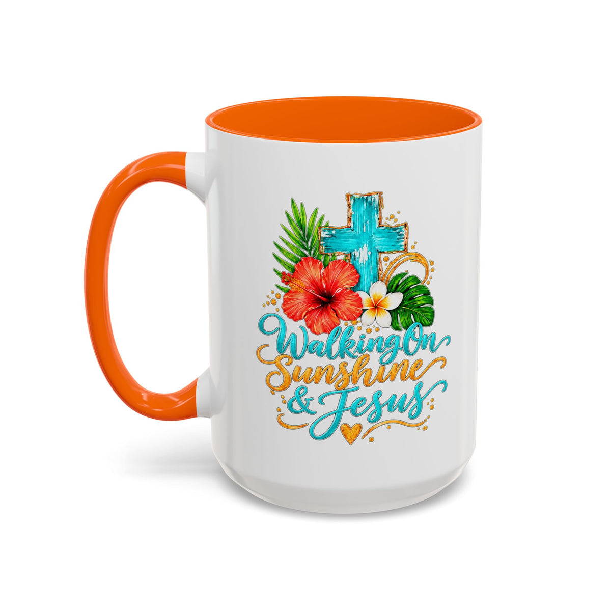 Walking on Sunshine & Jesus Coffee Mug – Floral Cross Accent Mug