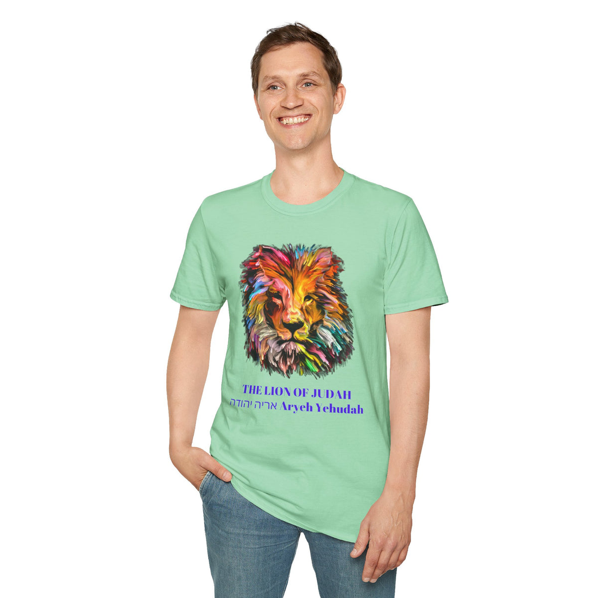 Lion of Judah Colorful Lion T-Shirt — "The Lion of Judah / Aryeh Yehudah" Graphic Tee