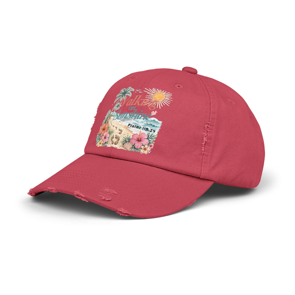 Distressed Cap — "Walk on Sunshine" Tropical Beach Baseball Hat Psalms 118:24