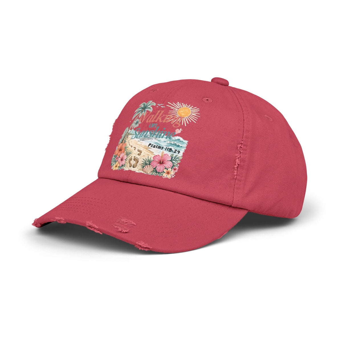 Distressed Cap — "Walk on Sunshine" Tropical Beach Baseball Hat Psalms 118:24