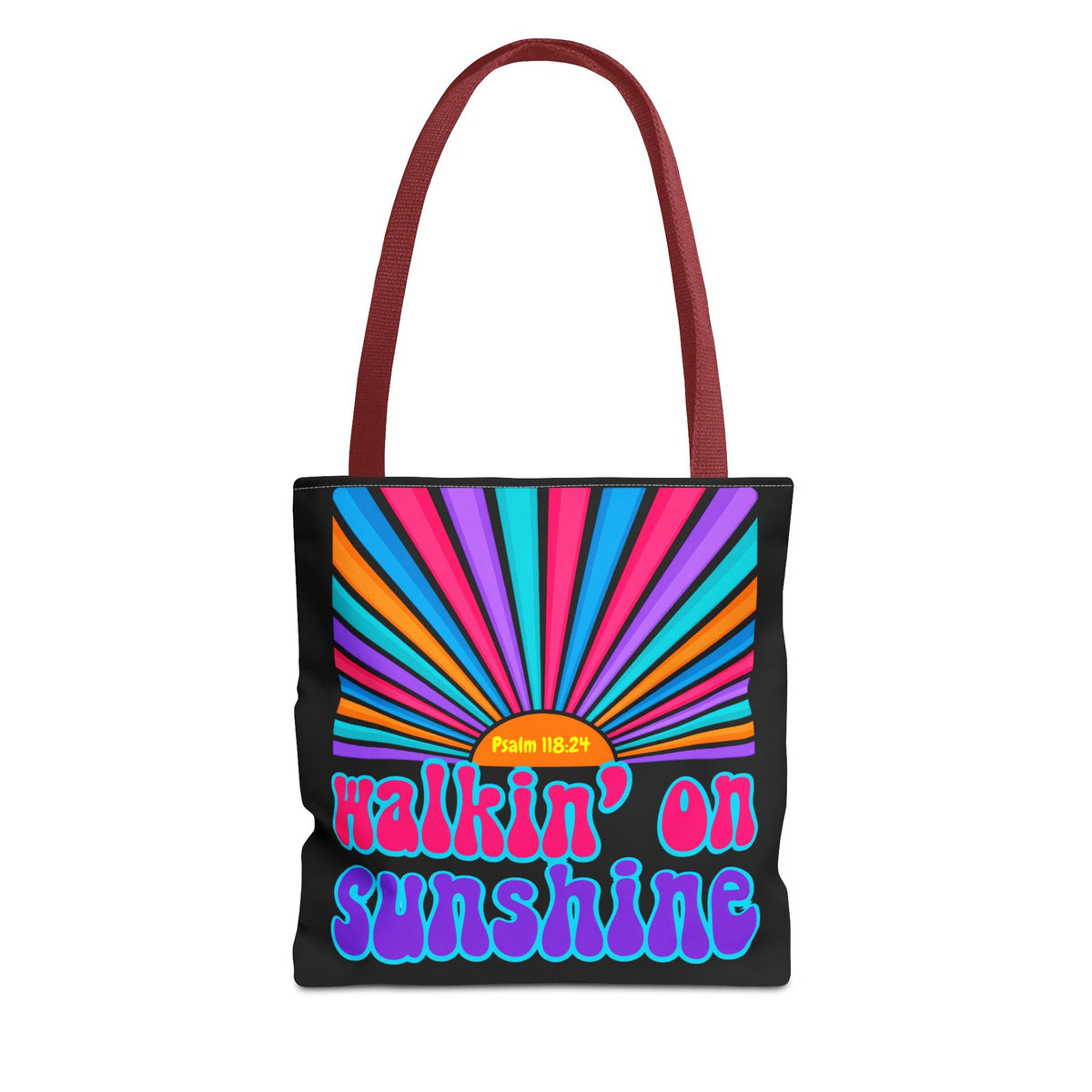 Lords Glory Sunrise Graphic Tote Bag — “Walkin' on Sunshine” Retro Psalm 118:24 Cotton AOP