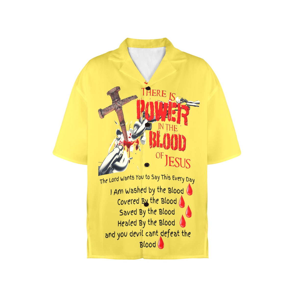 There is Power in the Blood of Jesus Women's All Over Print Hawaiian Shirt （Made in USA Ships to USA Only）
