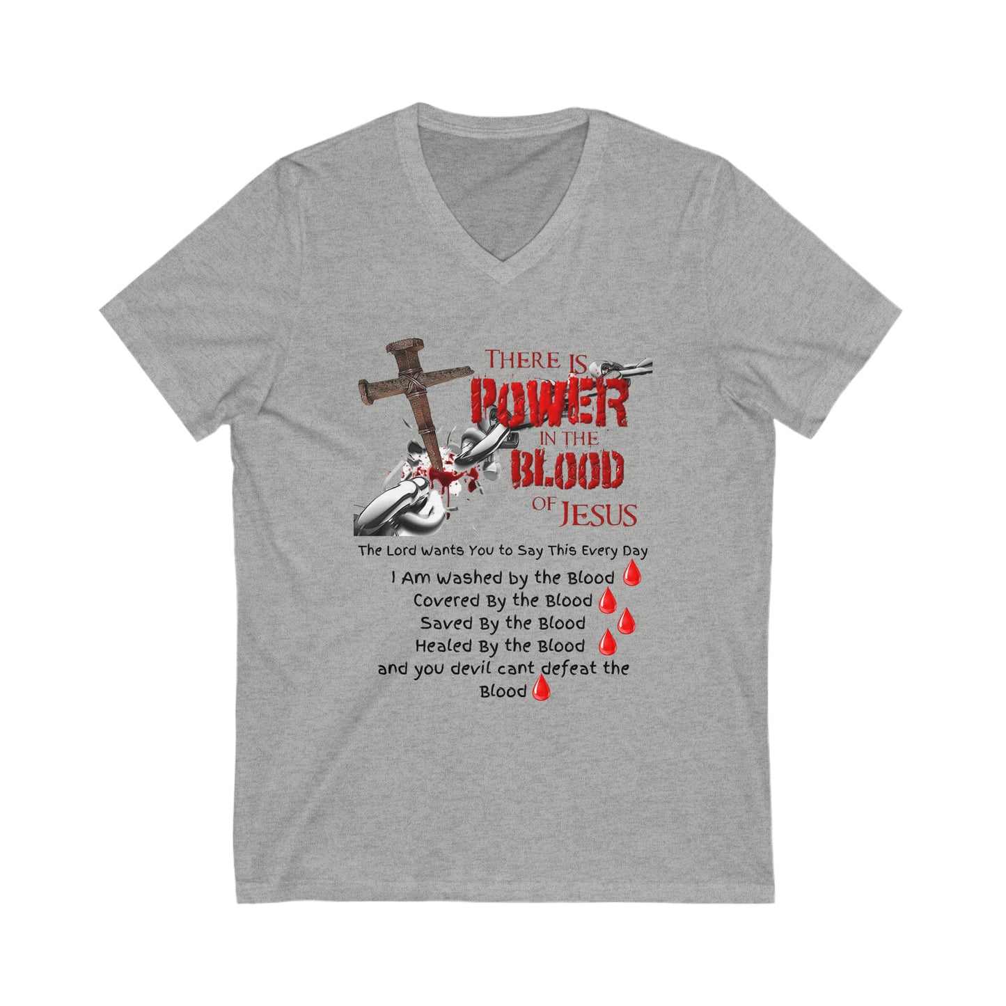 Saved by the Blood, The Power of the Blood, Woman's Jersey Short Sleeve V-Neck Tee