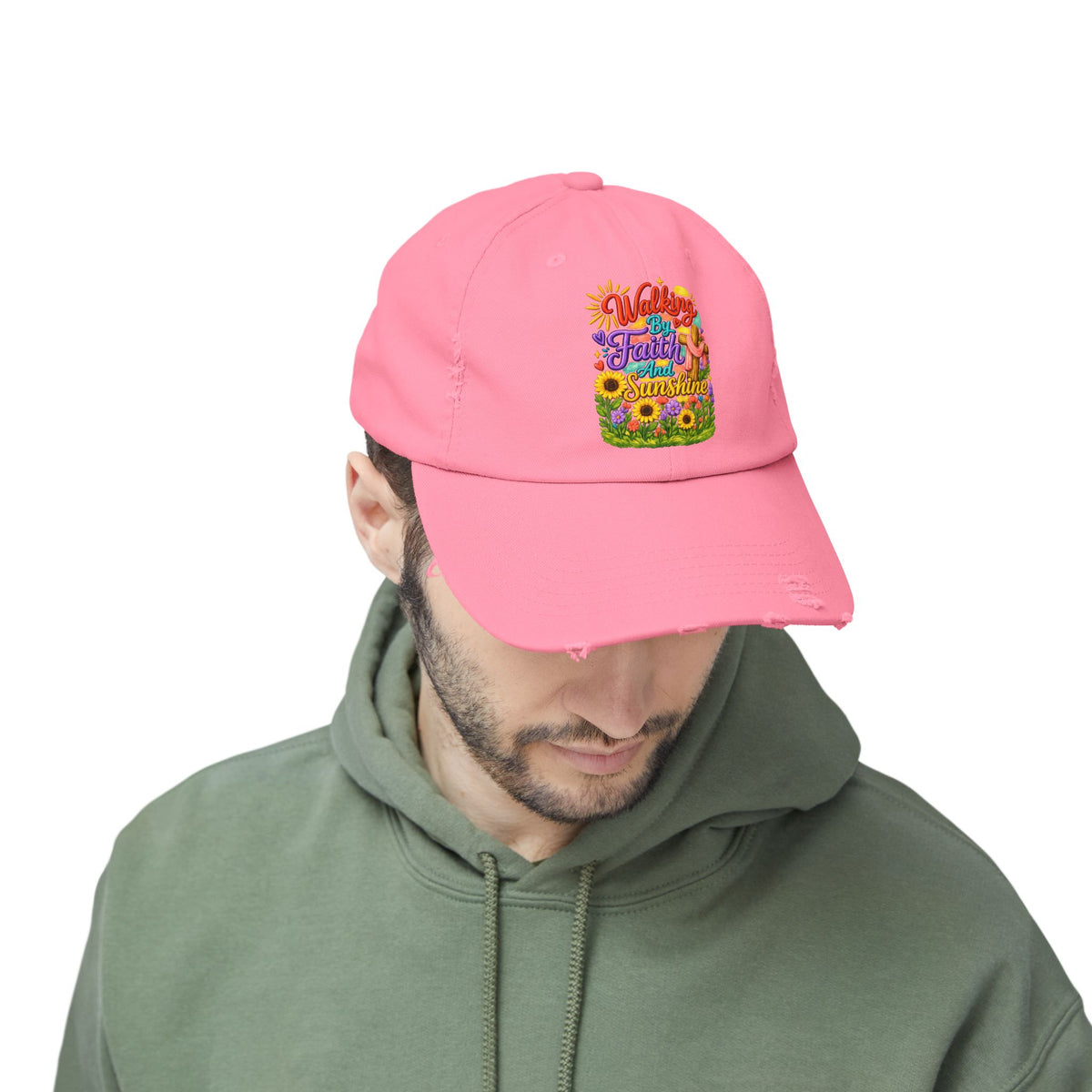 Walking by Faith and Sunshine Distressed Baseball Cap