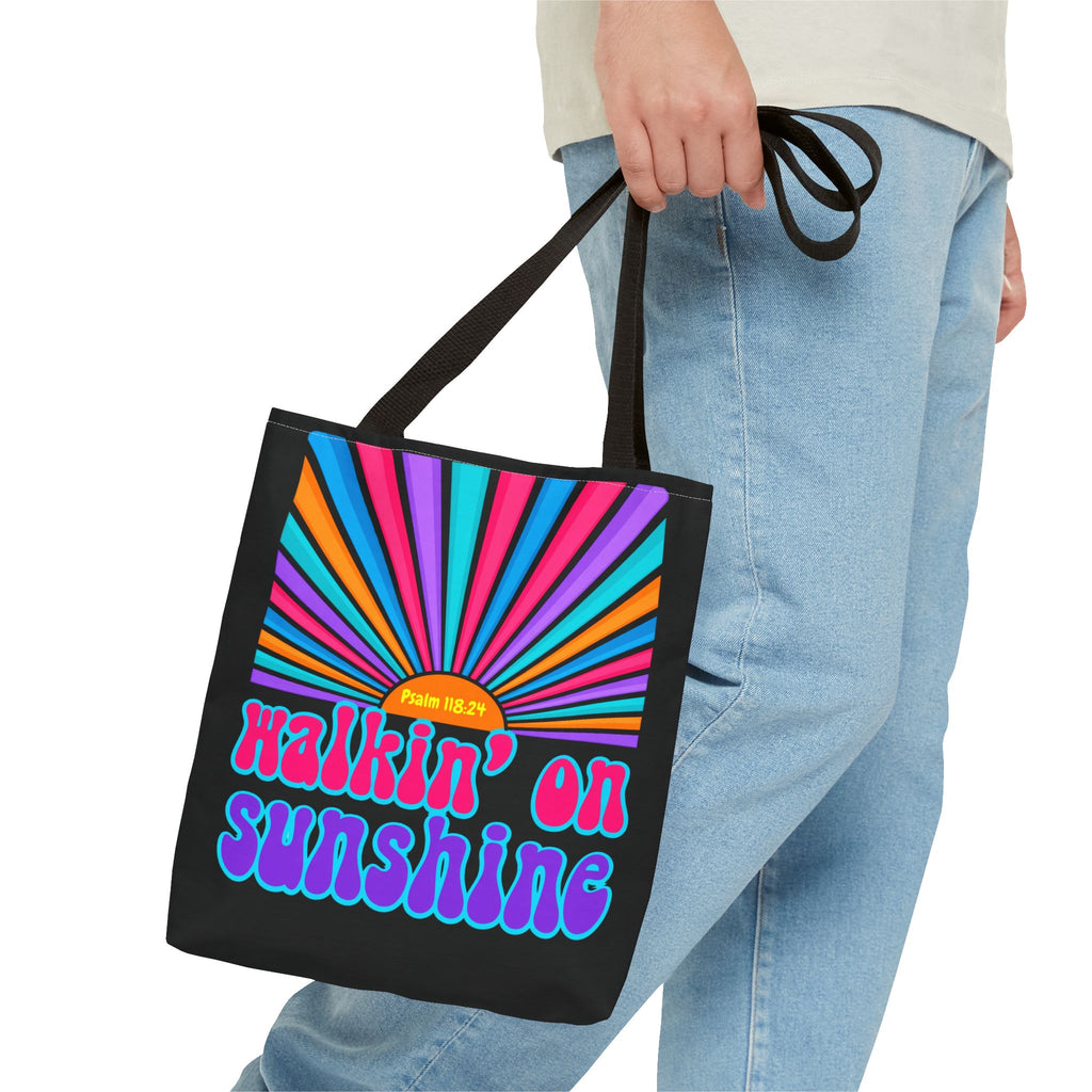 Lords Glory Sunrise Graphic Tote Bag — “Walkin' on Sunshine” Retro Psalm 118:24 Cotton AOP