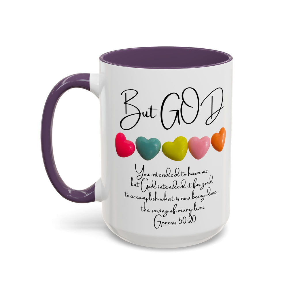 But God Scripture Coffee Mug — Genesis 50:20 Inspirational Heart Accent Mug (11/15oz)