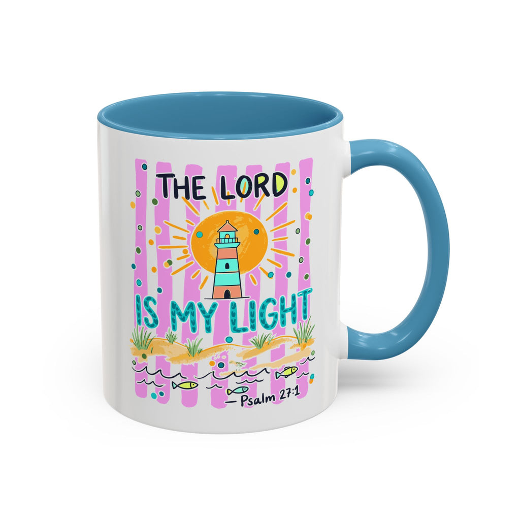 Christian Coffee Mug - "The Lord Is My Light" Lighthouse Psalm 27:1 Accent Mug