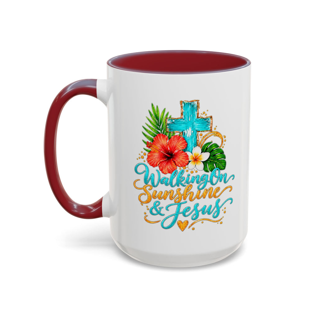 Walking on Sunshine & Jesus Coffee Mug – Floral Cross Accent Mug